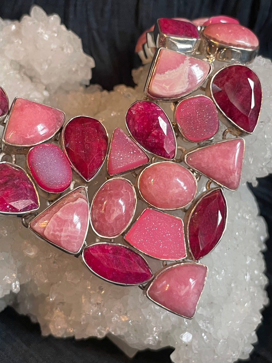 Benevolent Love Ruby, Rhodochrosite, and Pink Druzy Necklace