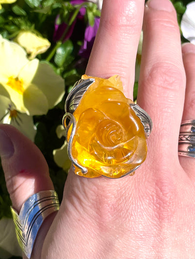 Blissful Rose Amber Ring