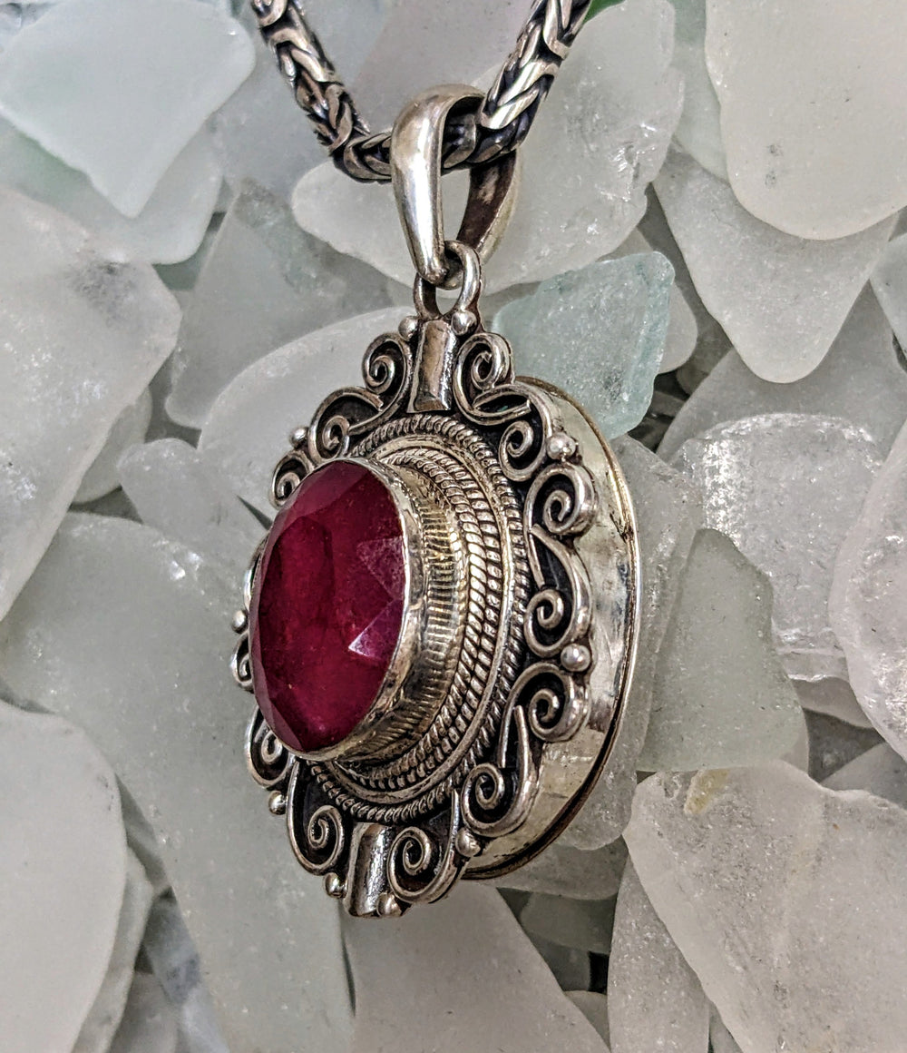 Beautiful Scrolled Ruby Pendant - Floating Lotus