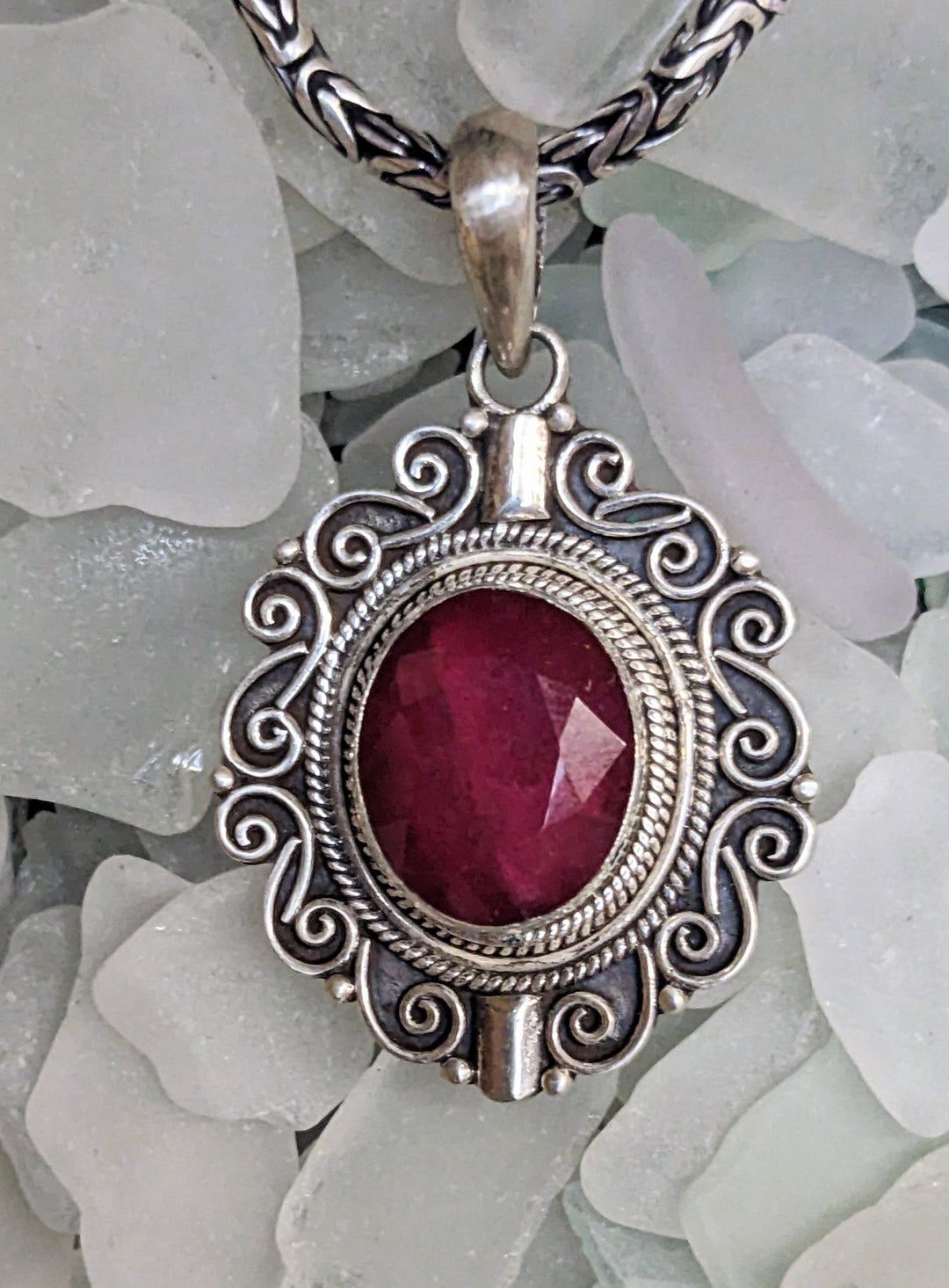 Beautiful Scrolled Ruby Pendant - Floating Lotus