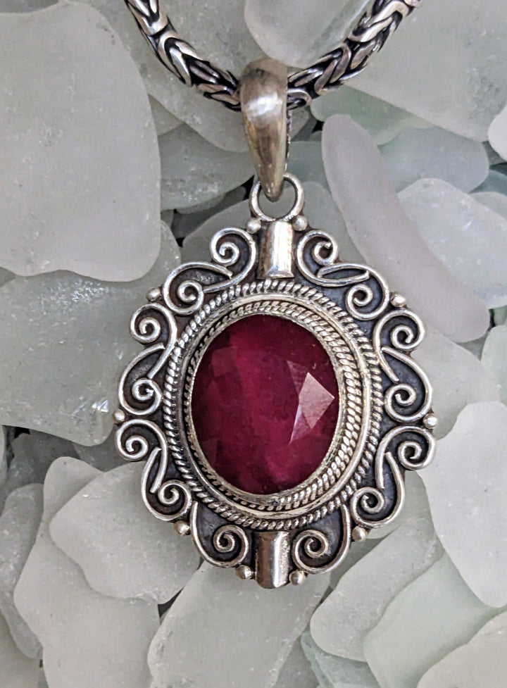 Beautiful Scrolled Ruby Pendant - Floating Lotus