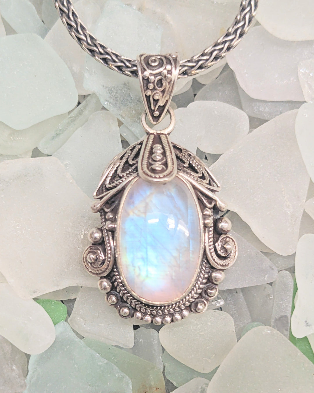 Beautifully Designed Moonstone Pendant - Floating Lotus