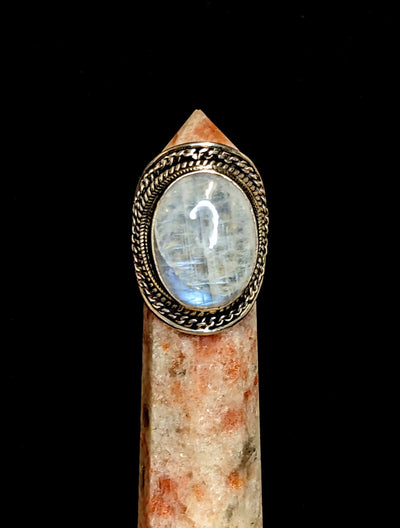 Beautifully Detailed Moonstone Ring - Floating Lotus
