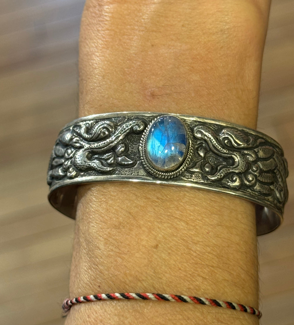 Blue Moonstone Dragon Cuff - Floating Lotus