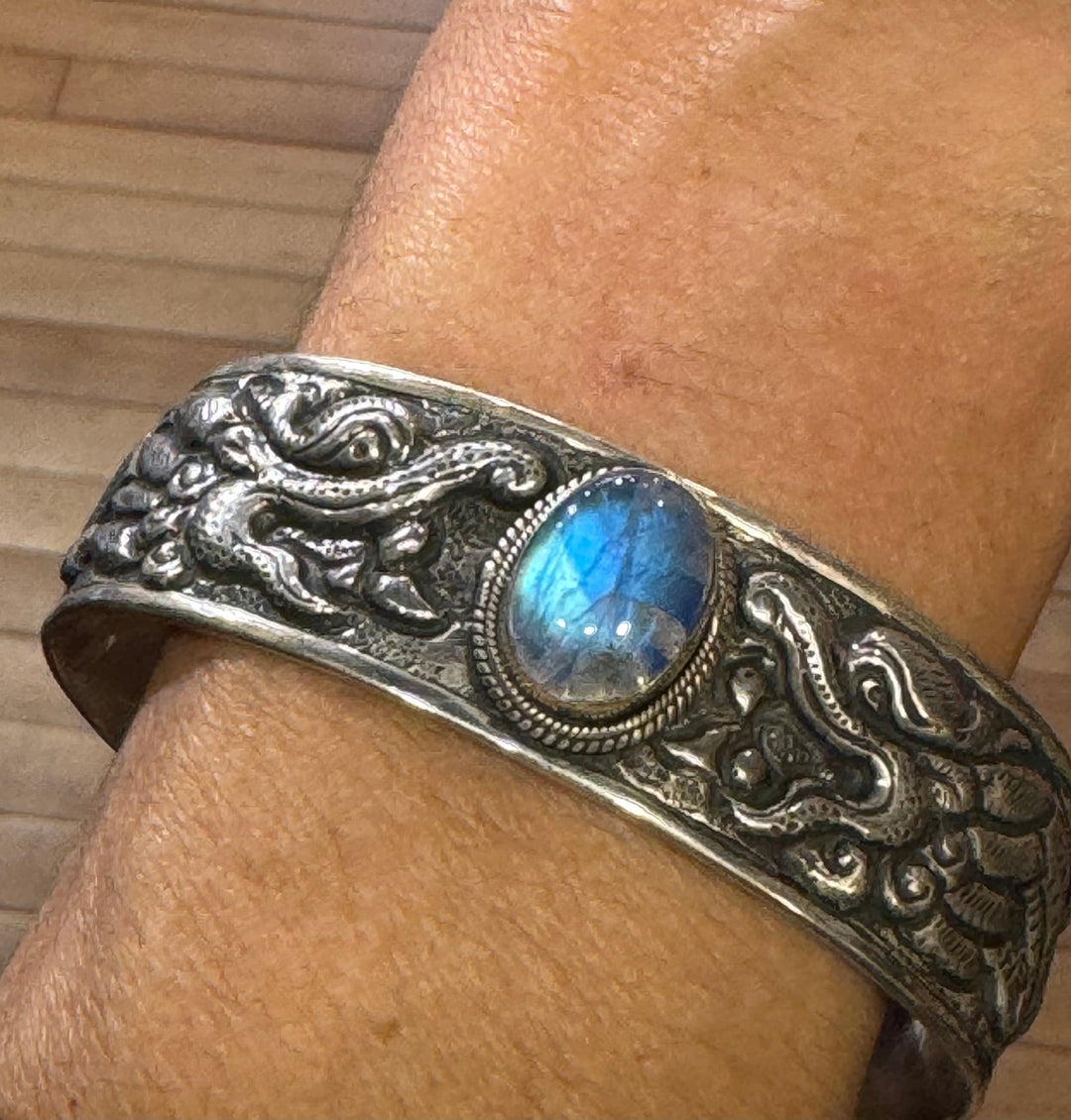 Blue Moonstone Dragon Cuff - Floating Lotus