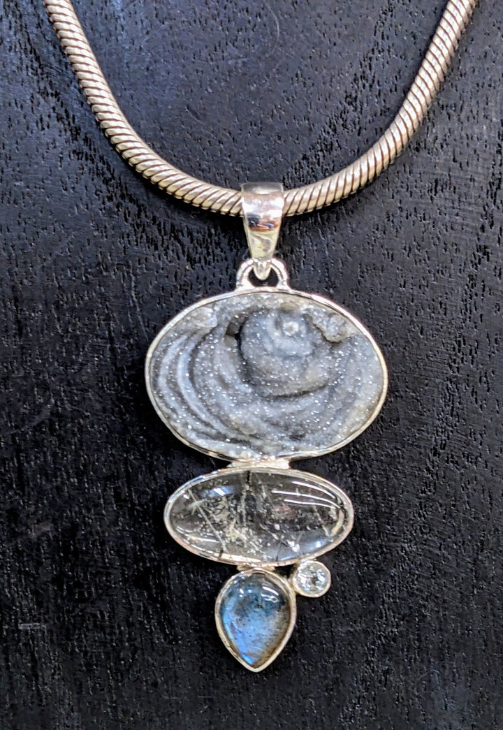 Calming and Captivating Multi - stoned Druzy Pendant - Floating Lotus