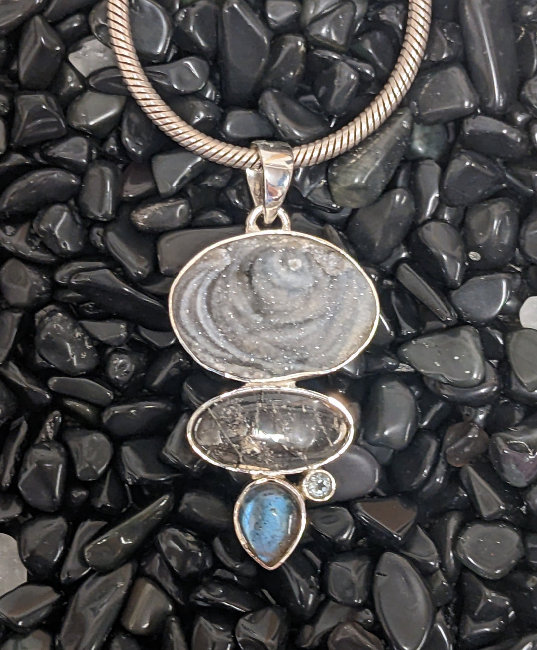 Calming and Captivating Multi - stoned Druzy Pendant - Floating Lotus