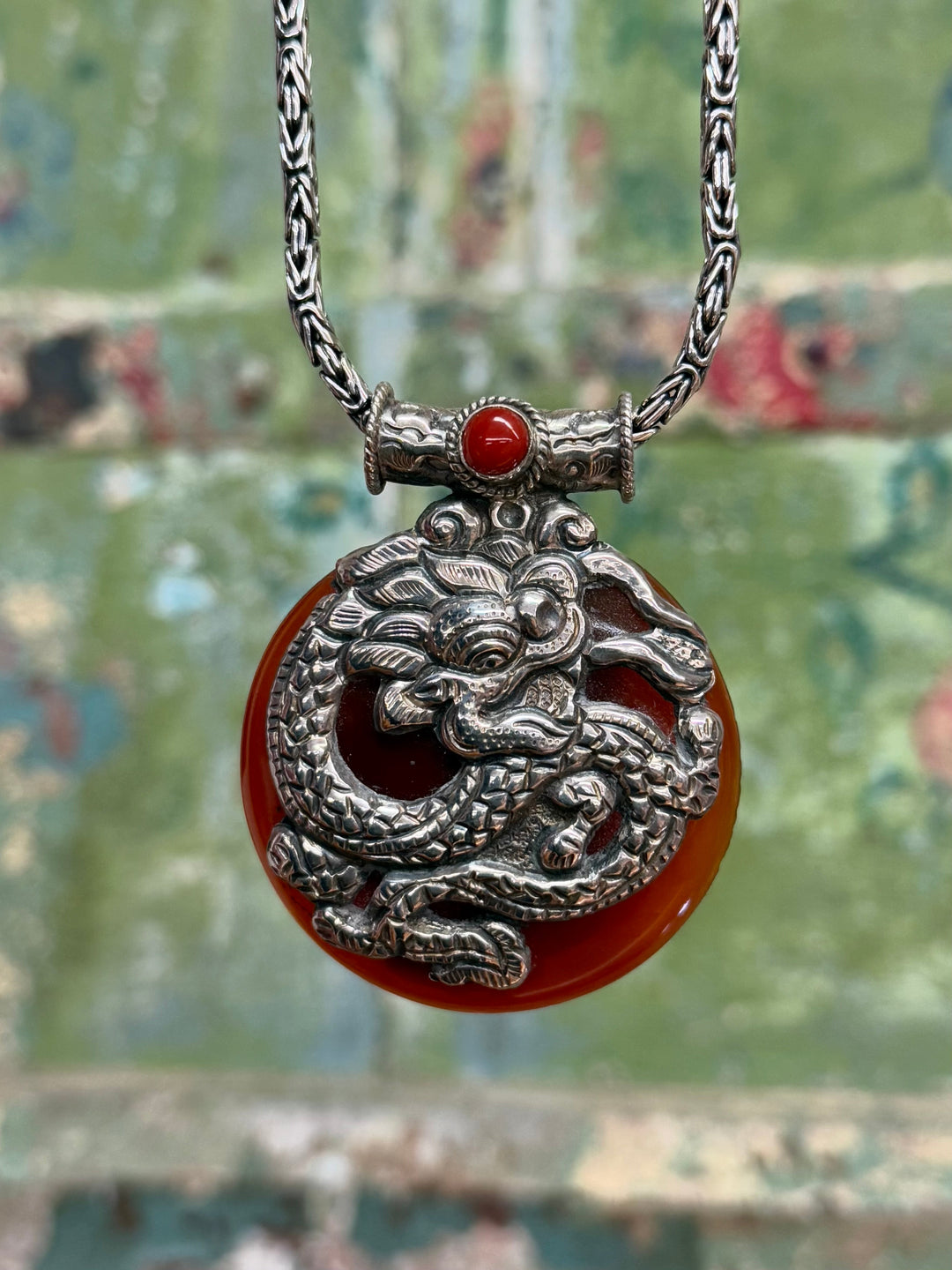 Carnelian Dragon Pendant - Floating Lotus