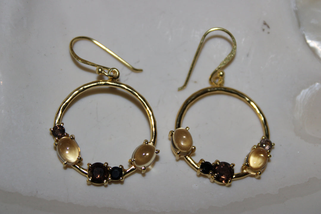 Citrine and Smokey Topaz Earrings - Floating Lotus