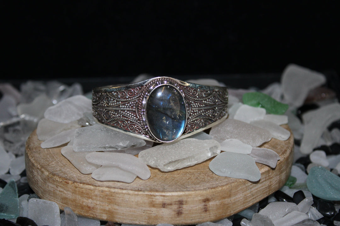 Cosmic Labradorite Cuff Bracelet - Floating Lotus