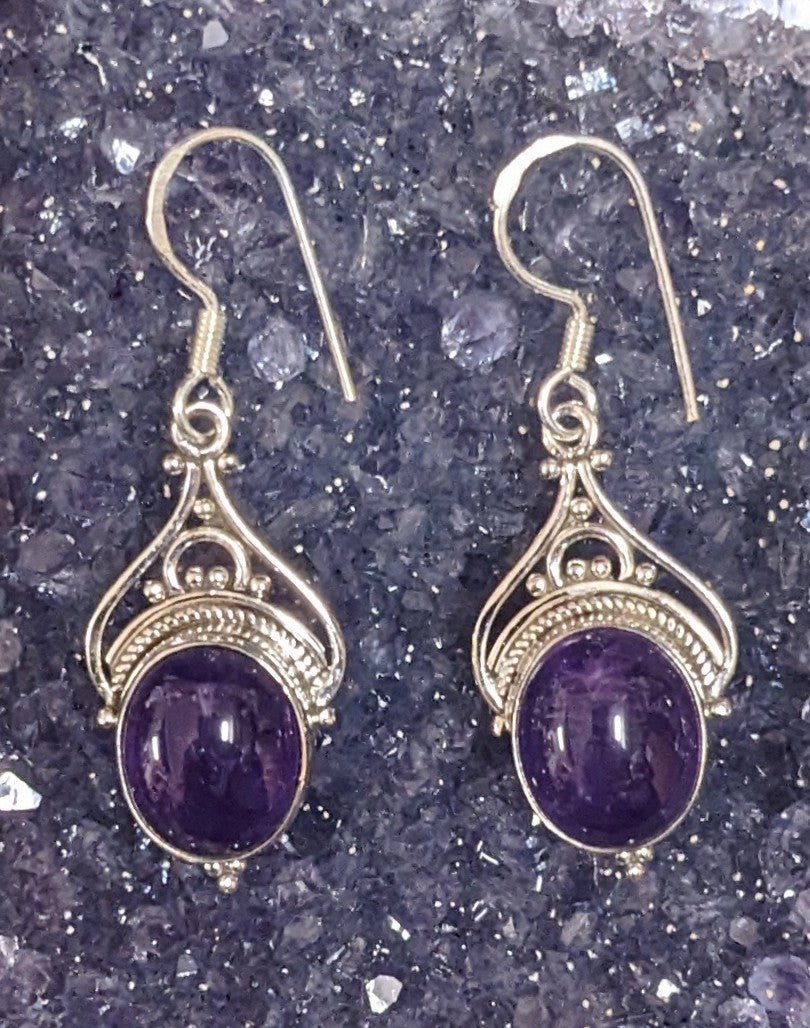 Decorative Drop Amethyst Earrings - Floating Lotus