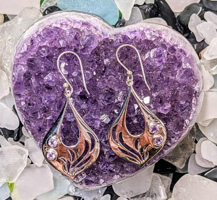 Delicate Amethyst Drop Earrings - Floating Lotus