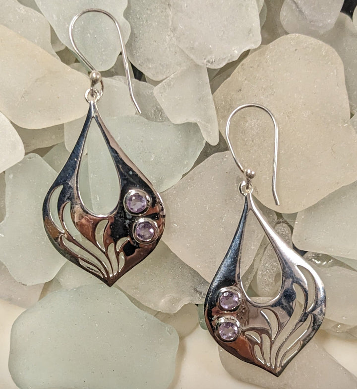 Delicate Amethyst Drop Earrings - Floating Lotus