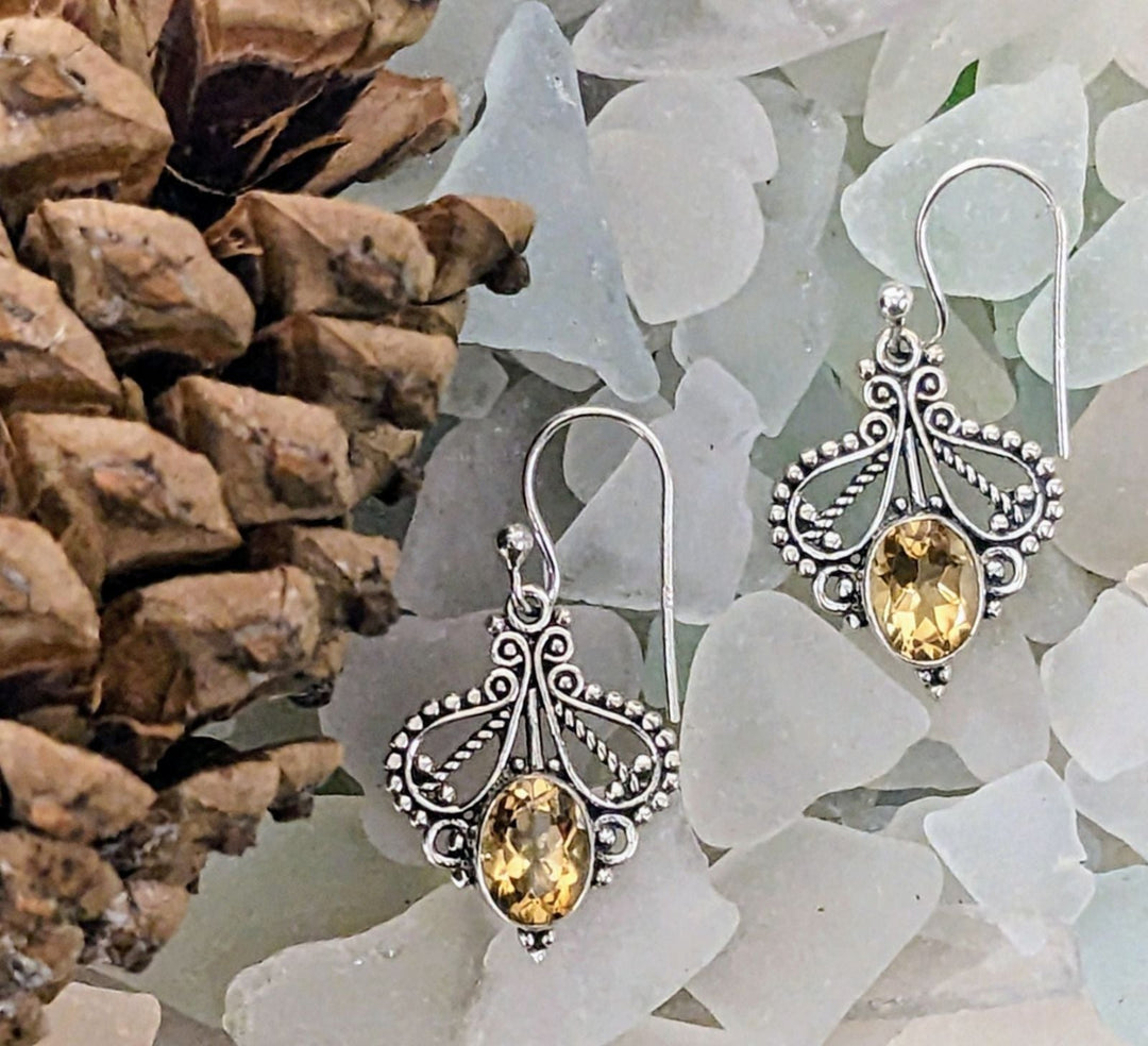 Delicate Citrine Earrings - Floating Lotus