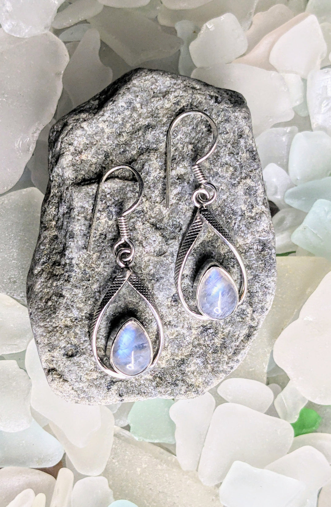 Elegant Drop Moonstone Earrings - Floating Lotus