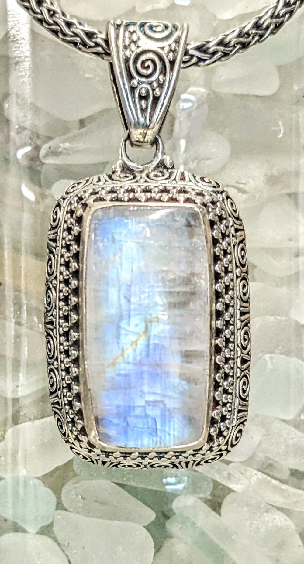 Elegant Statement Moonstone Pendant - Floating Lotus