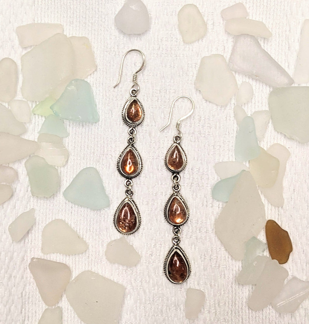 Elegant Sunstone Drop Earrings - Floating Lotus