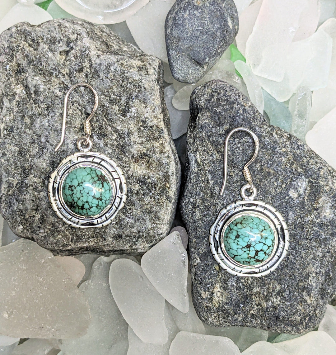 Elegant Turquoise Circle Earrings - Floating Lotus