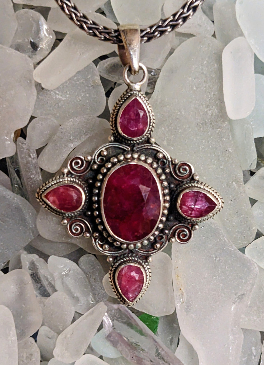 Elegantly Detailed Ruby Pendant - Floating Lotus