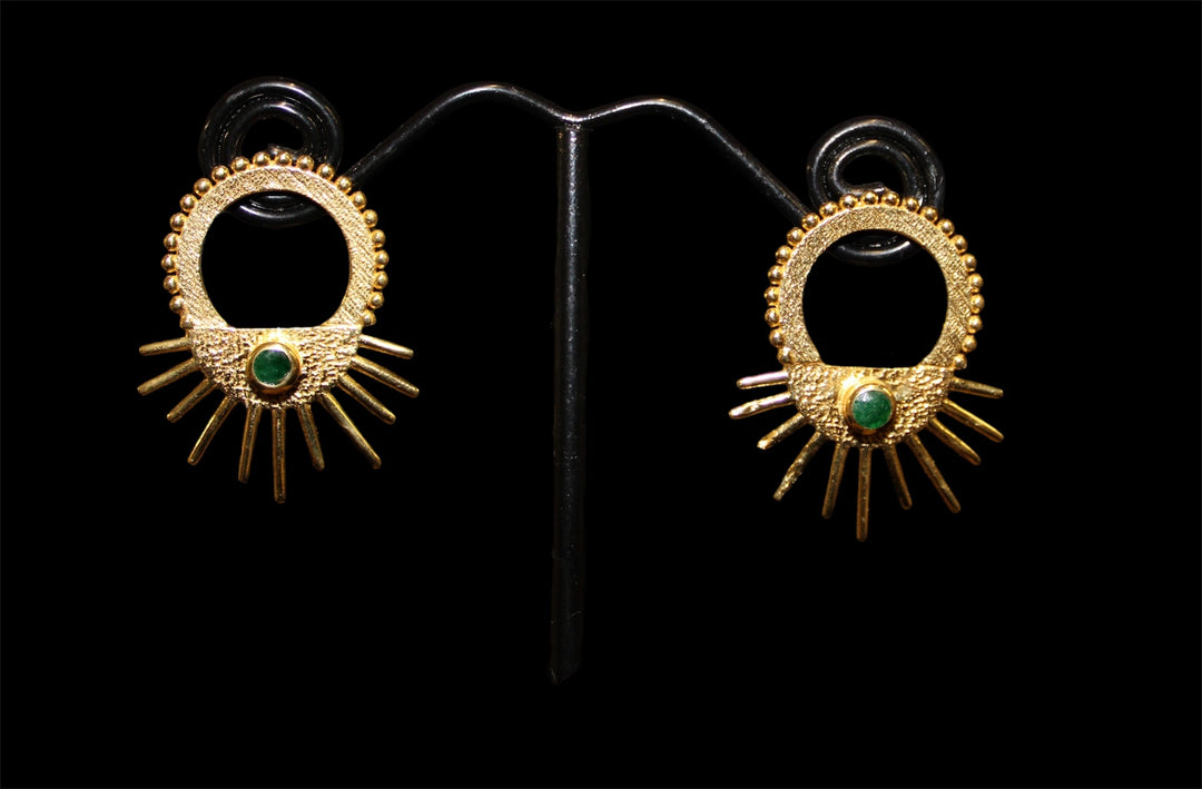 Emerald Gold Earrings - Floating Lotus