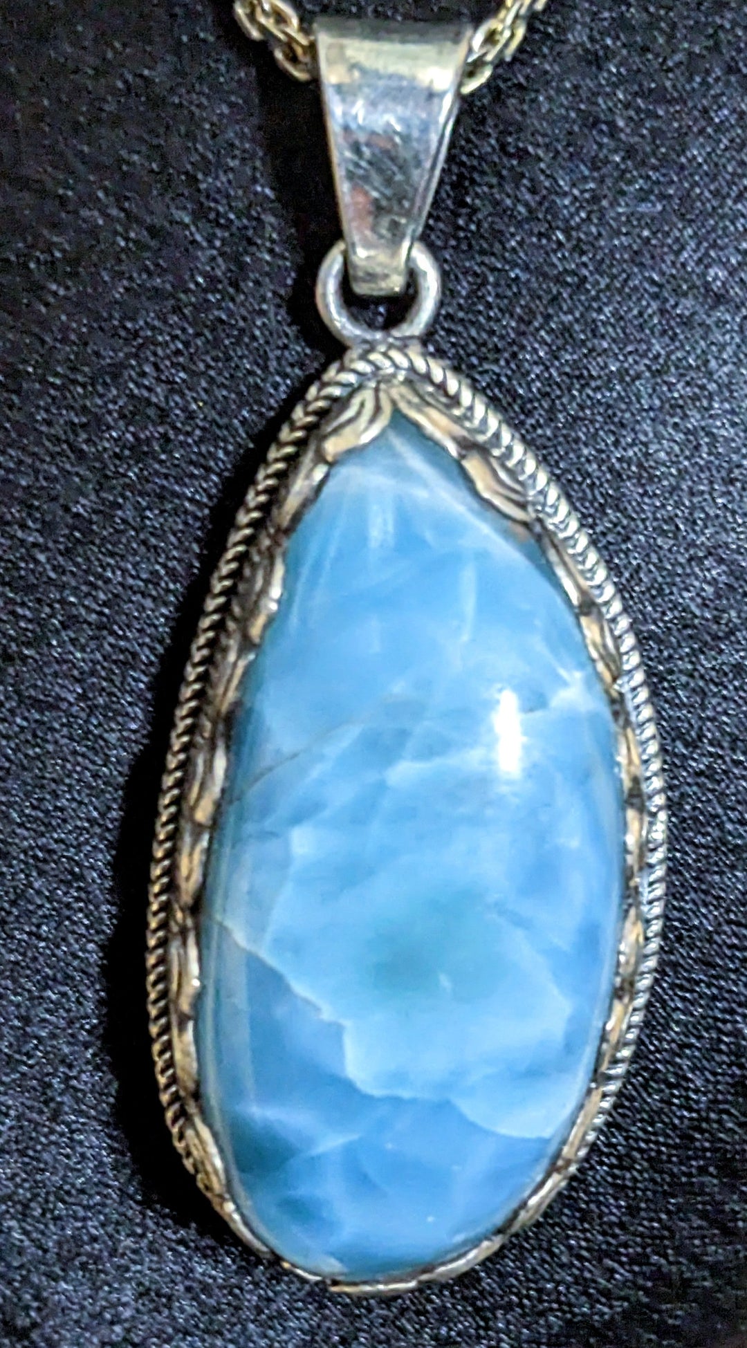 Ethereal Larimar Water drop Pendant - Floating Lotus