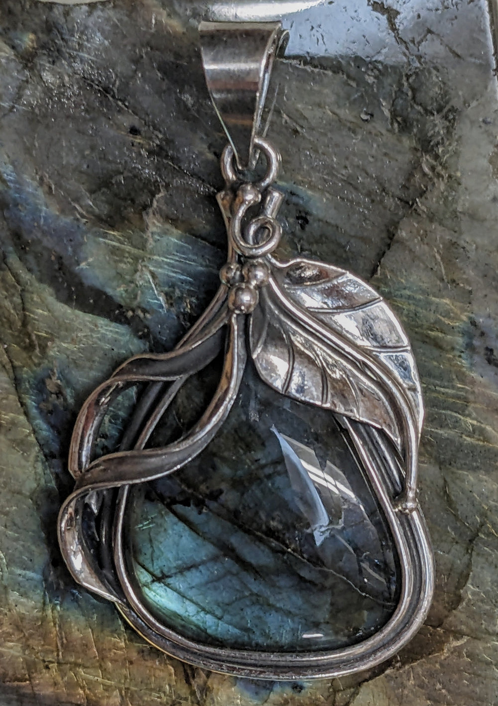 Exquisite and Exceptional Labradorite Pendant - Floating Lotus