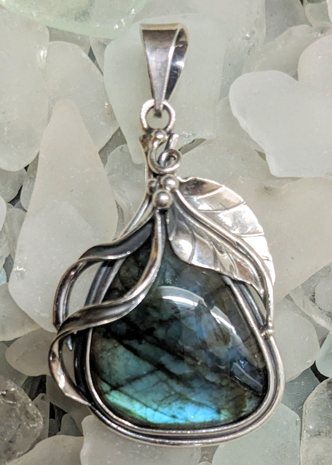 Exquisite and Exceptional Labradorite Pendant - Floating Lotus