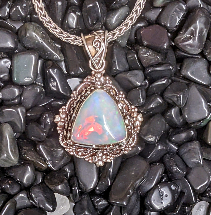 Fiery and Opulent Opal Pendant - Floating Lotus