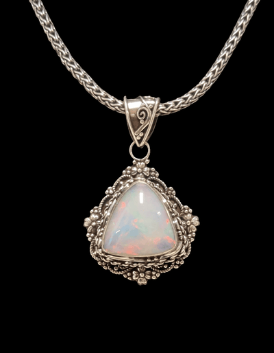 Fiery and Opulent Opal Pendant - Floating Lotus