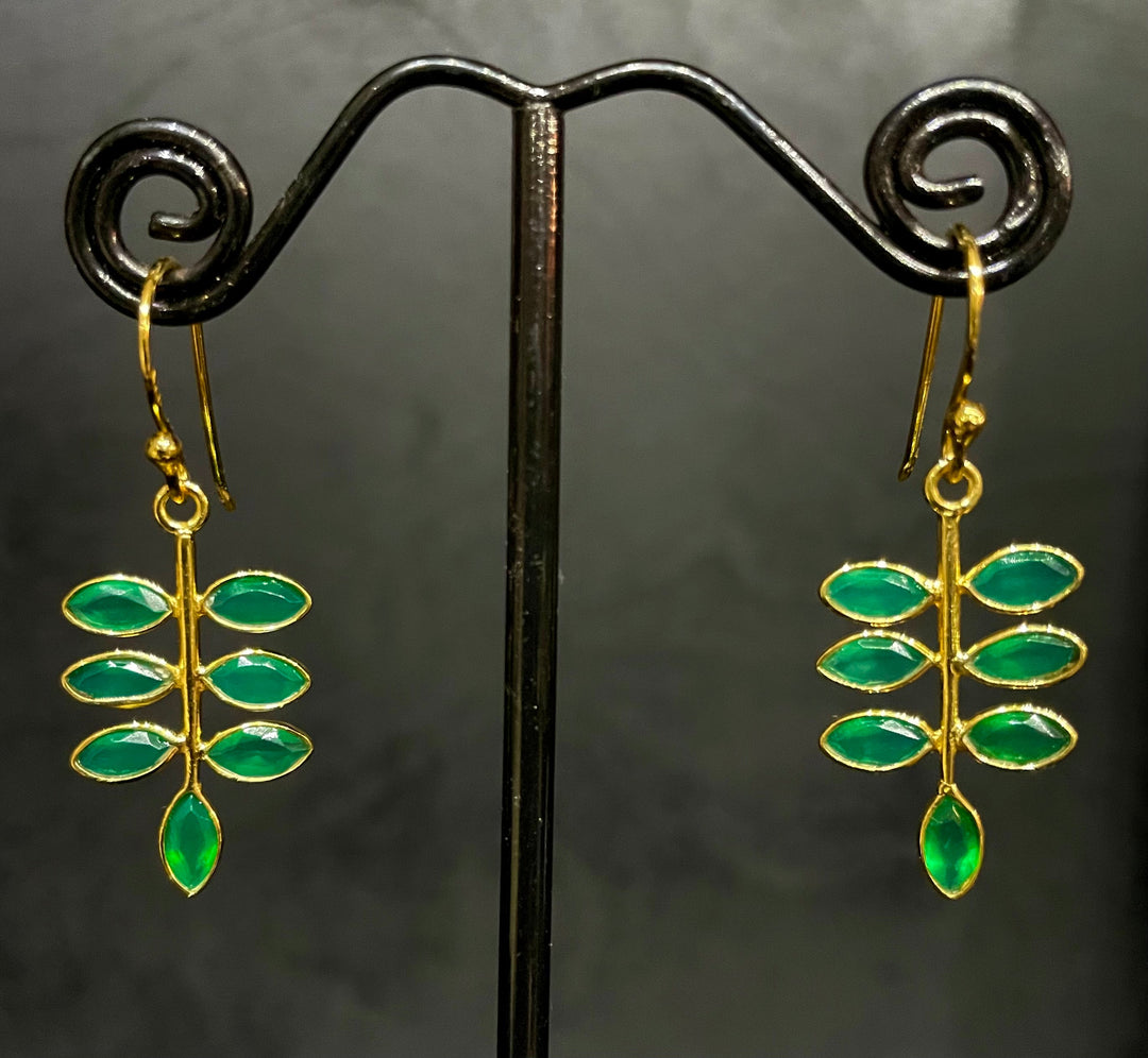 Gold Emerald Leaf Earrings - Floating Lotus