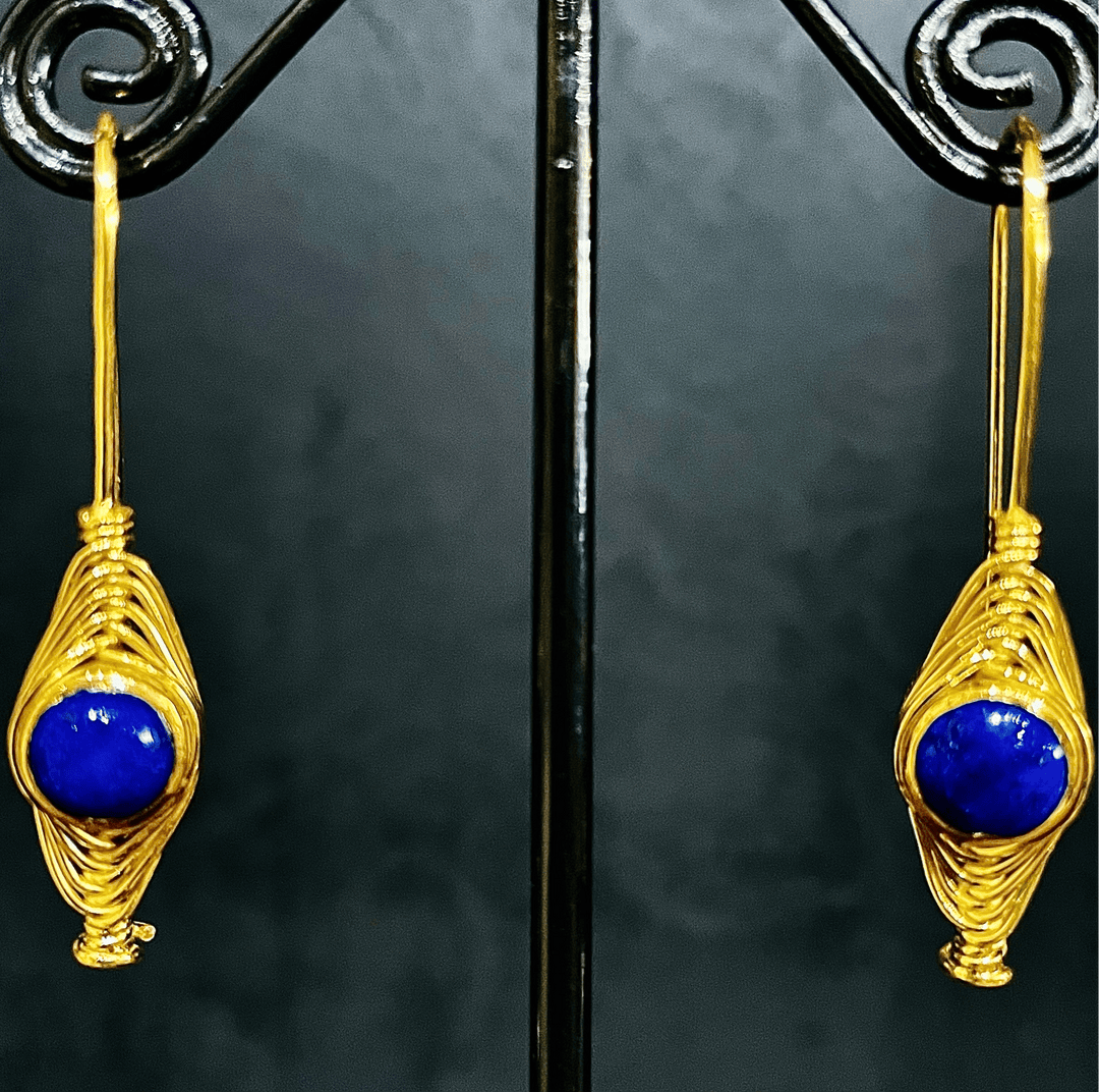 Gold Lapis Earrings - Floating Lotus