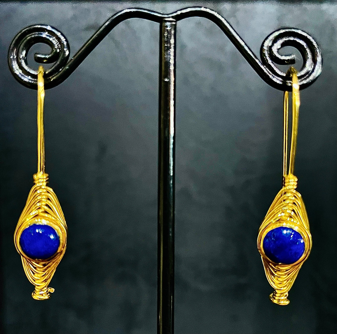 Gold Lapis Earrings - Floating Lotus