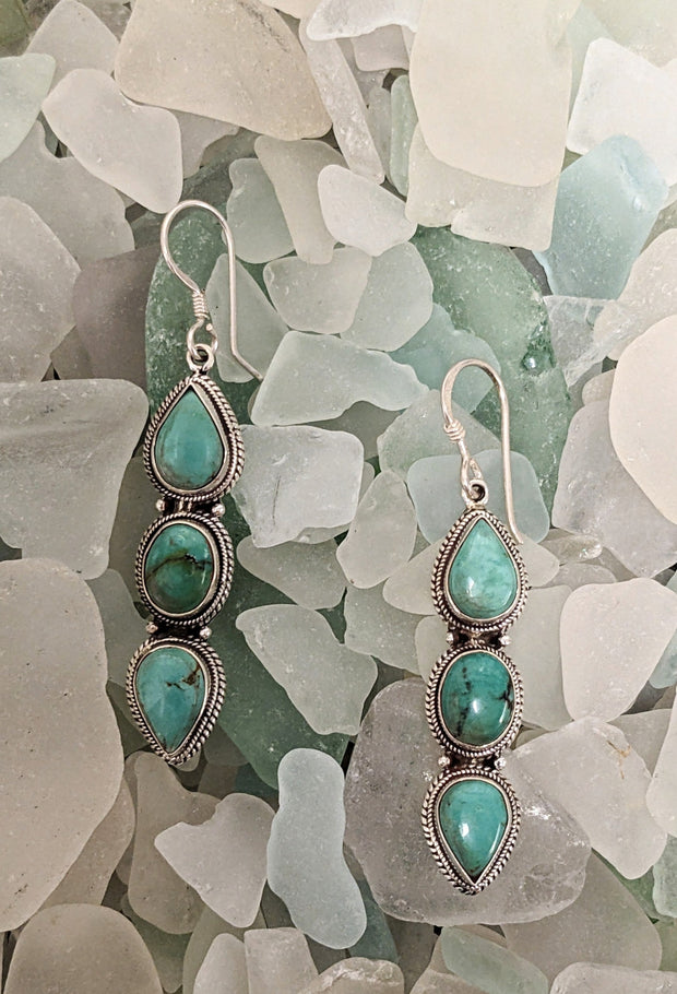 Green Turquoise Drop Earrings - Floating Lotus