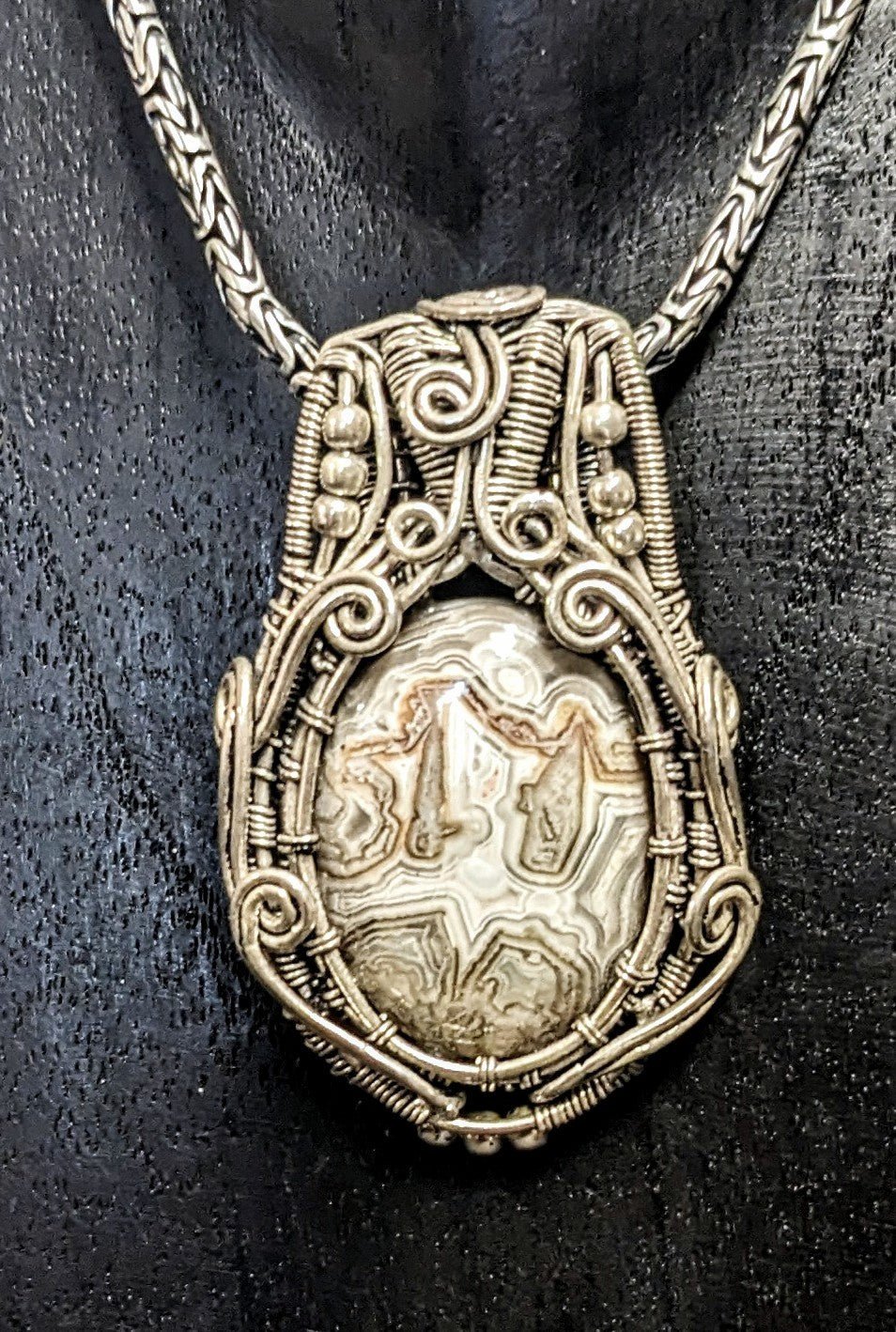 Grounding Protection Crazy Lace Agate Pendant - Floating Lotus