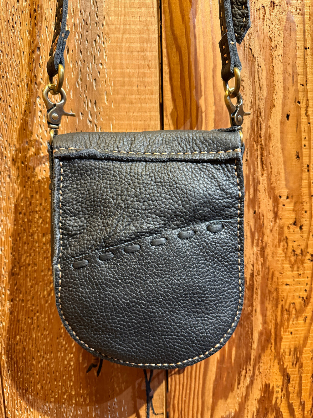 Hand Stitched Leather Handbag with Serpentine Stone - Floating Lotus