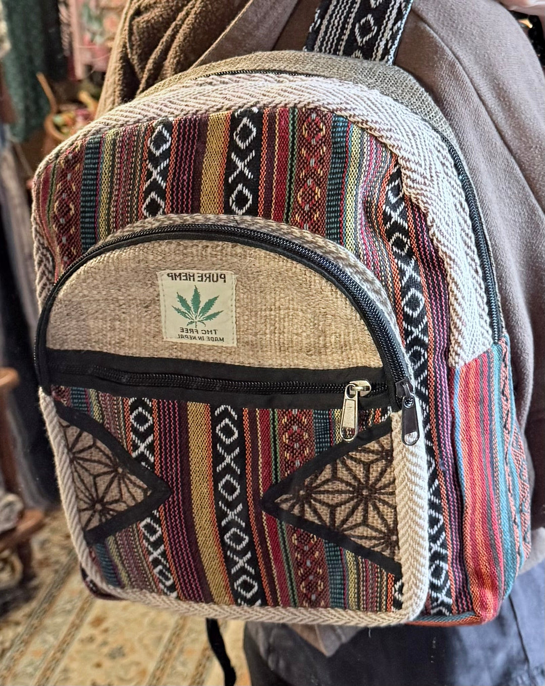 Hemp and Woven Cotton Backpack - Floating Lotus