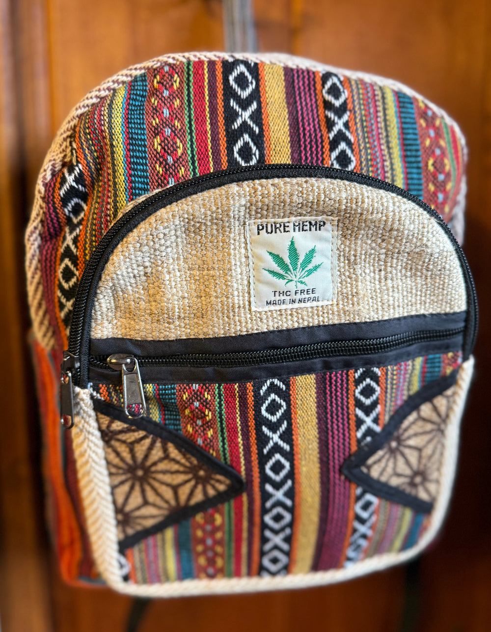 Hemp and Woven Cotton Backpack - Floating Lotus