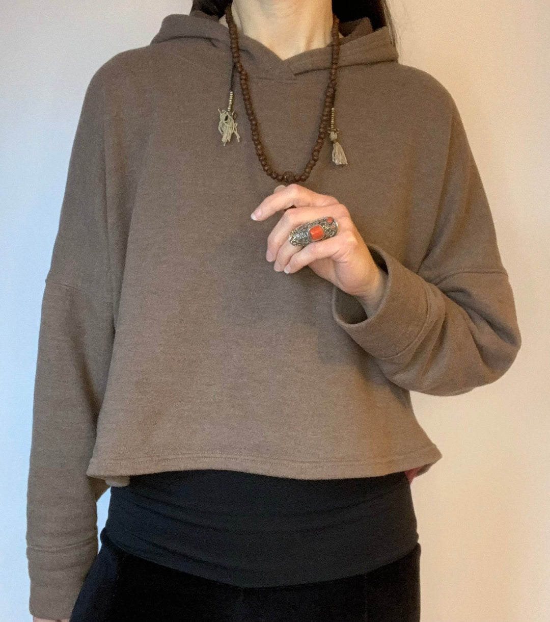 Hooded Cropped Sweatshirt - Floating Lotus