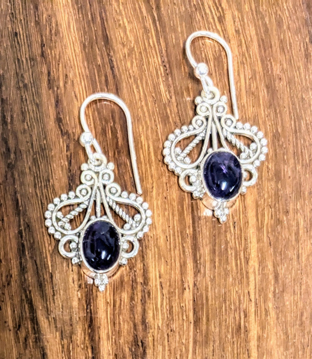 Intricately Crafted Amethyst Earrings - Floating Lotus