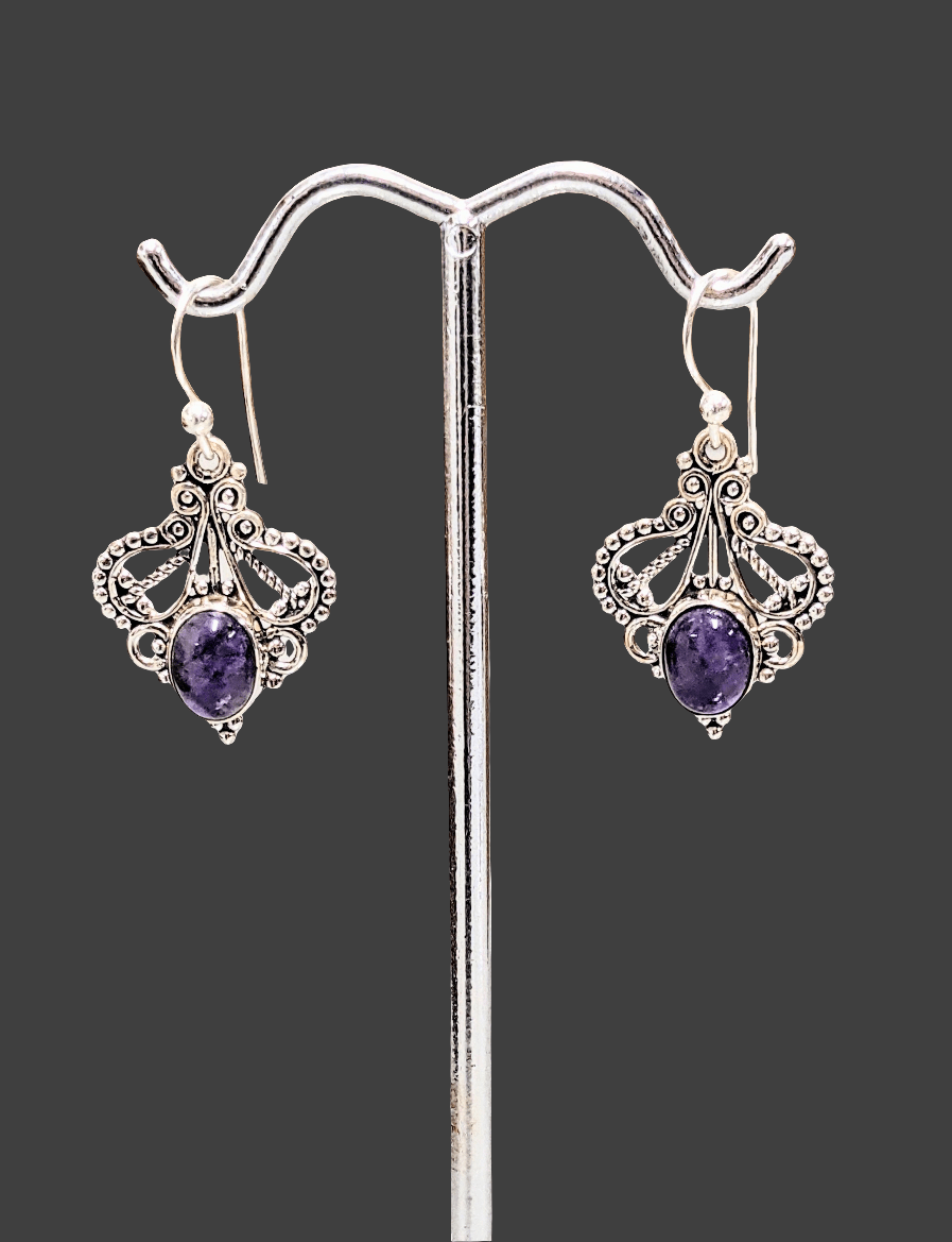 Intricately Crafted Amethyst Earrings - Floating Lotus