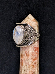 Intricately Detailed Moonstone Ring - Floating Lotus