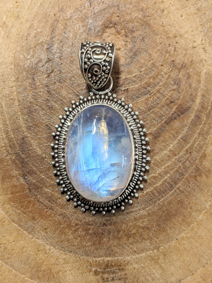 Iridescent Moonstone Pendant - Floating Lotus