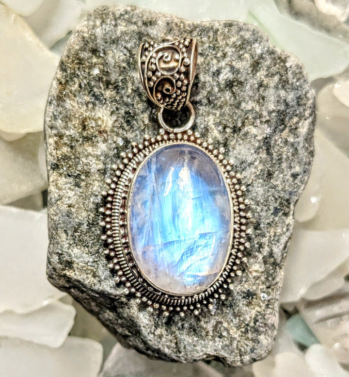 Iridescent Moonstone Pendant - Floating Lotus