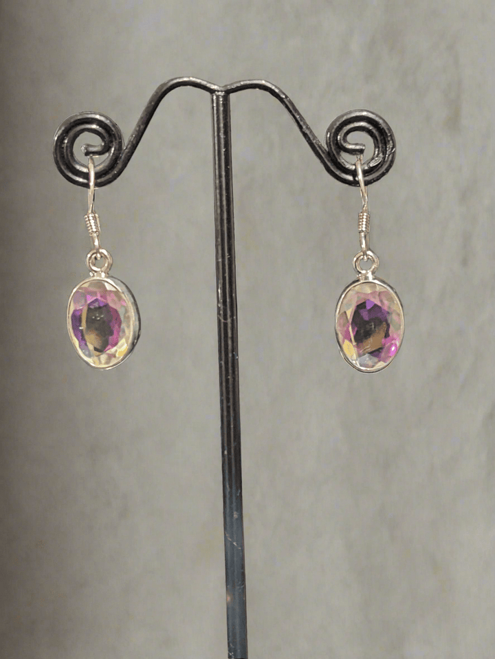 Iridescent White Rainbow Topaz Earrings - Floating Lotus