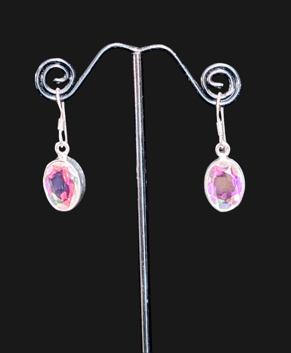 Iridescent White Rainbow Topaz Earrings - Floating Lotus