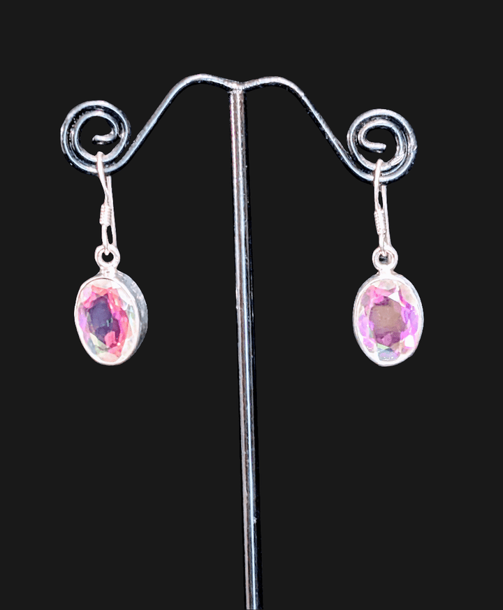 Iridescent White Rainbow Topaz Earrings - Floating Lotus