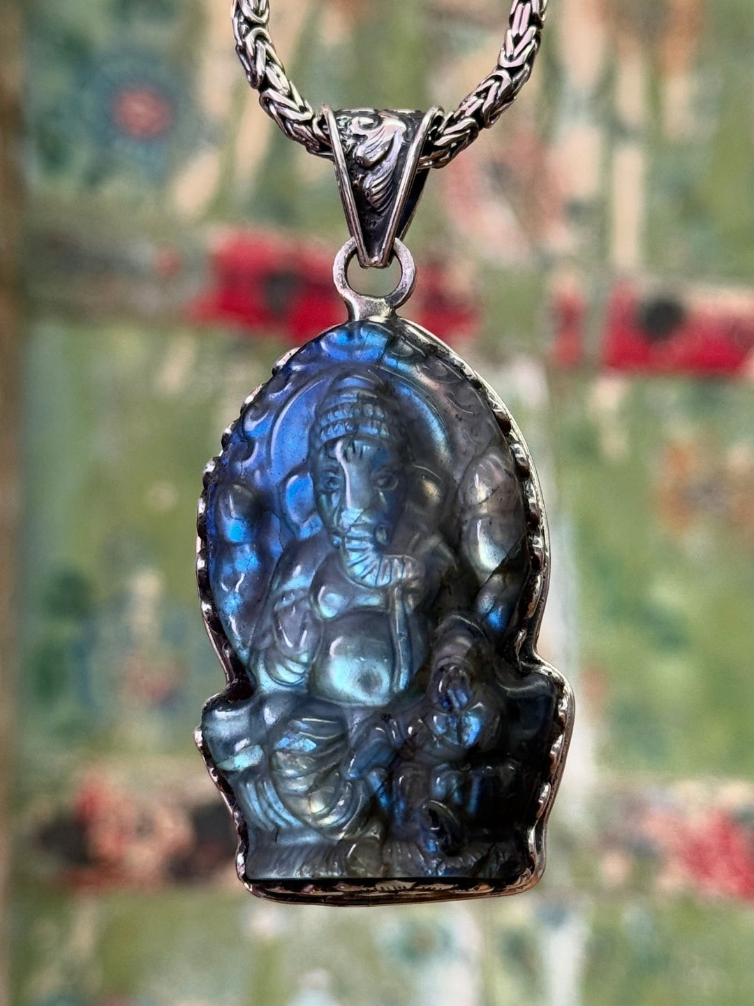 Labradorite Ganesh Lotus Pendant - Floating Lotus