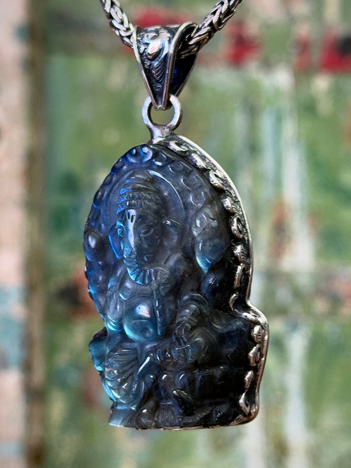 Labradorite Ganesh Lotus Pendant - Floating Lotus