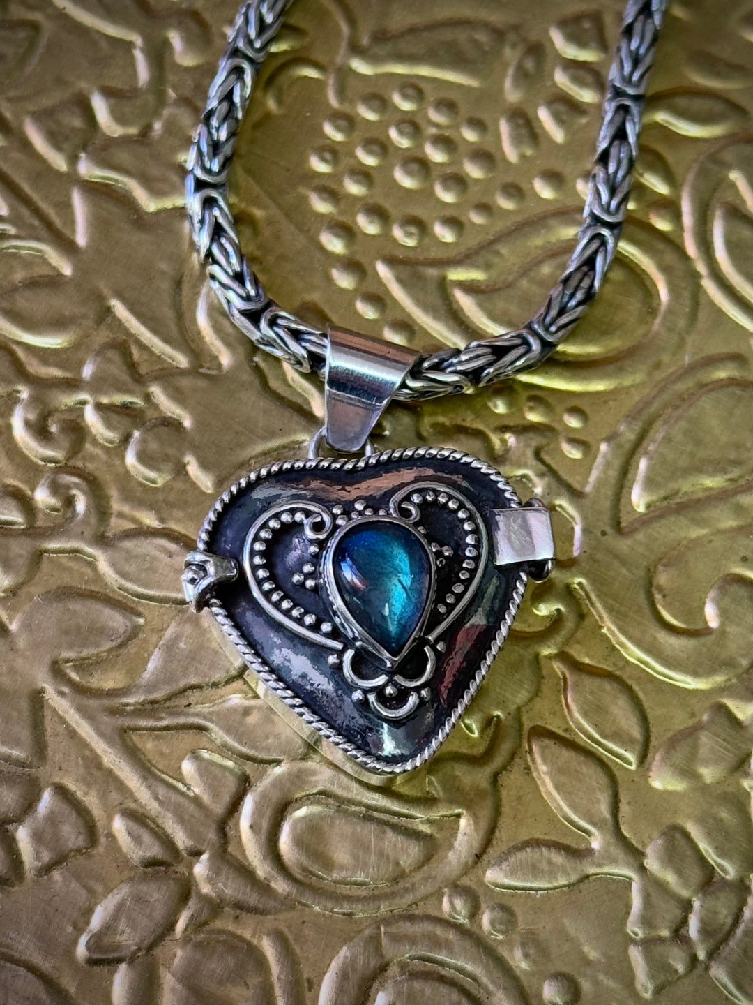 Labradorite Heart Locket Pendant - Floating Lotus