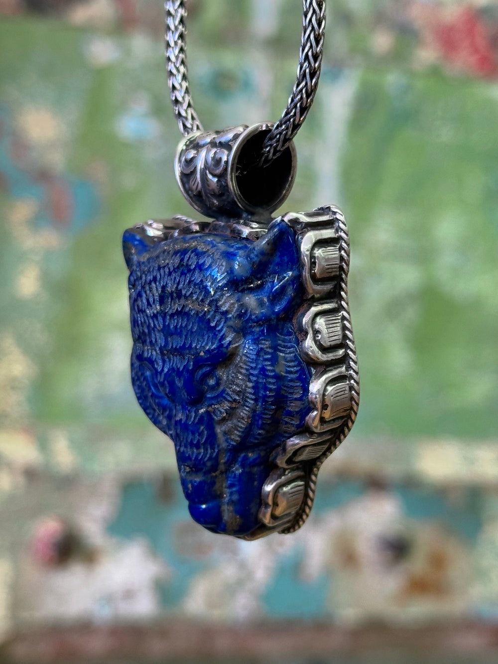 Lapis Wolf Pendant - Floating Lotus